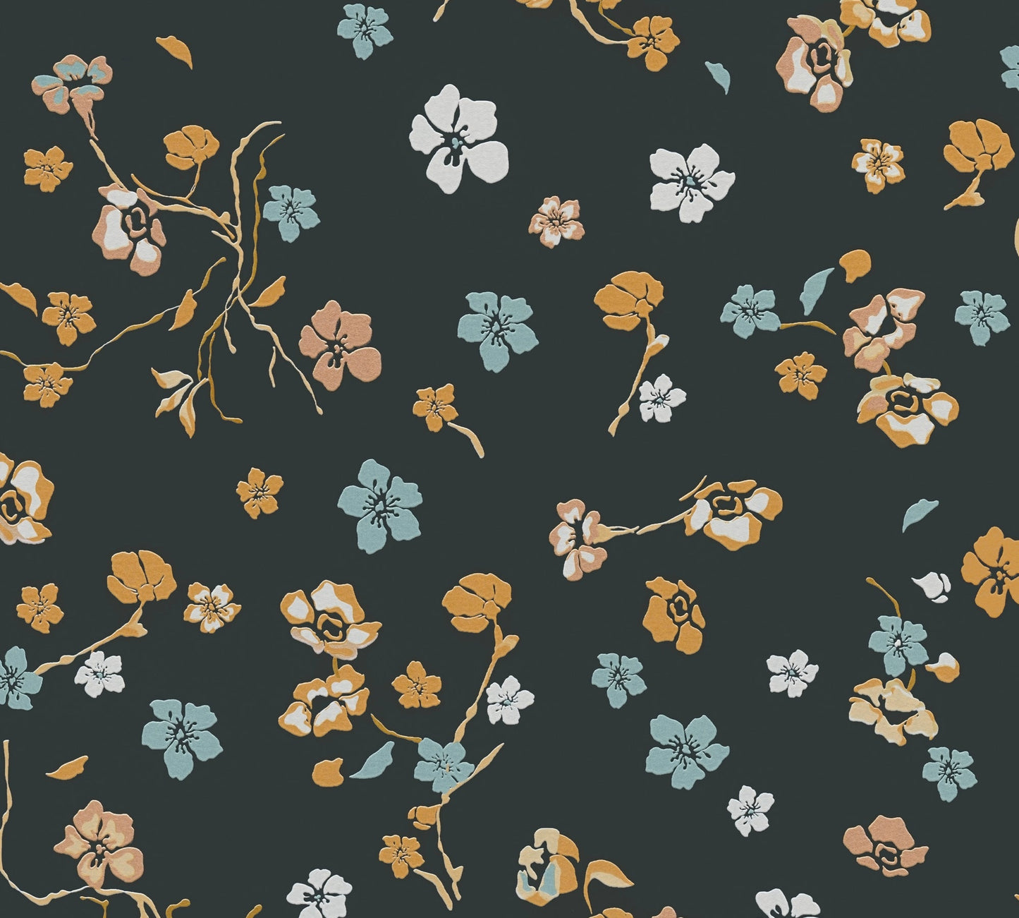 Livingwalls House of Turnowsky Florale Vliestapete Schwarz Gelb Orange Blau 10,05 m x 0,53 m