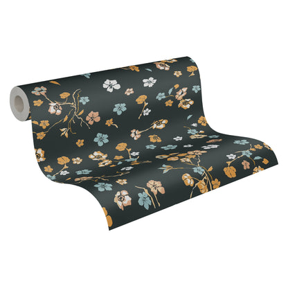 Livingwalls House of Turnowsky Florale Vliestapete Schwarz Gelb Orange Blau 10,05 m x 0,53 m