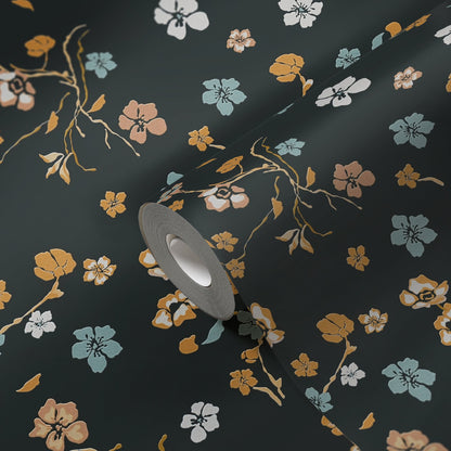 Livingwalls House of Turnowsky Florale Vliestapete Schwarz Gelb Orange Blau 10,05 m x 0,53 m