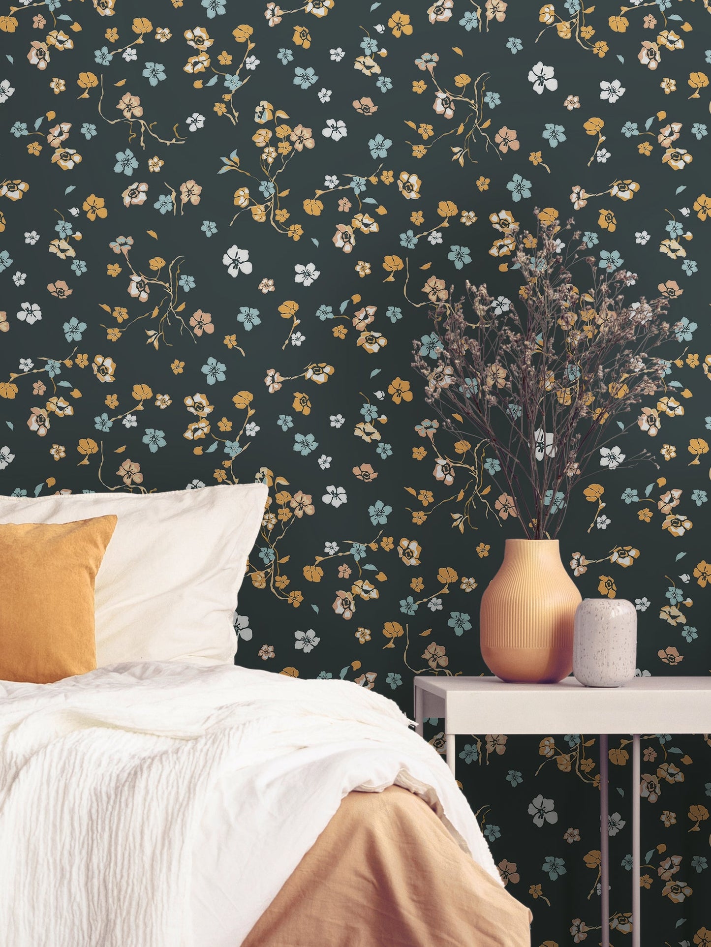 Livingwalls House of Turnowsky Florale Vliestapete Schwarz Gelb Orange Blau 10,05 m x 0,53 m