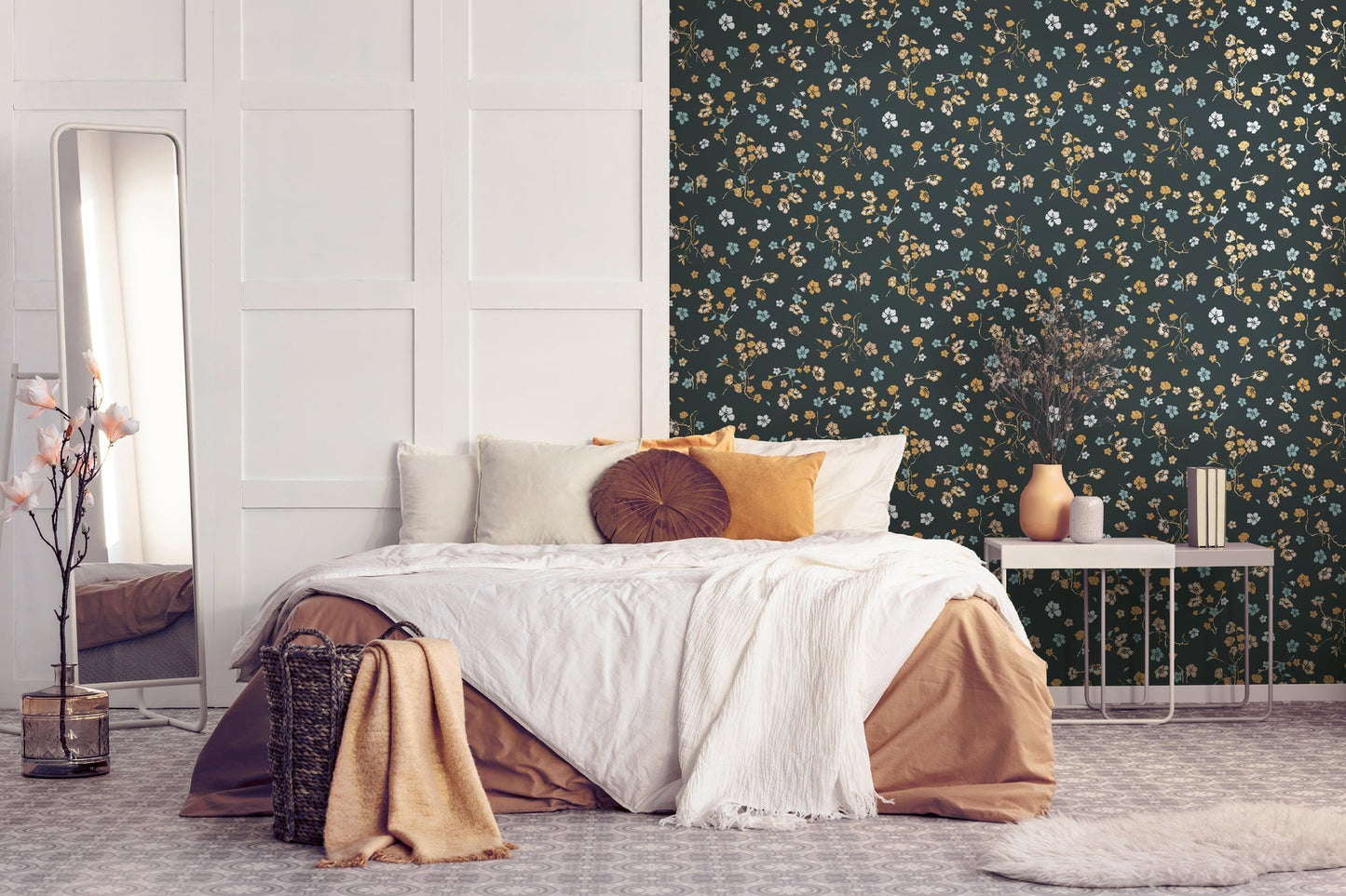 Livingwalls House of Turnowsky Florale Vliestapete Schwarz Gelb Orange Blau 10,05 m x 0,53 m
