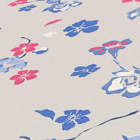 Livingwalls House of Turnowsky Florale Vliestapete Beige Blau Rot Weiß 10,05 m x 0,53 m