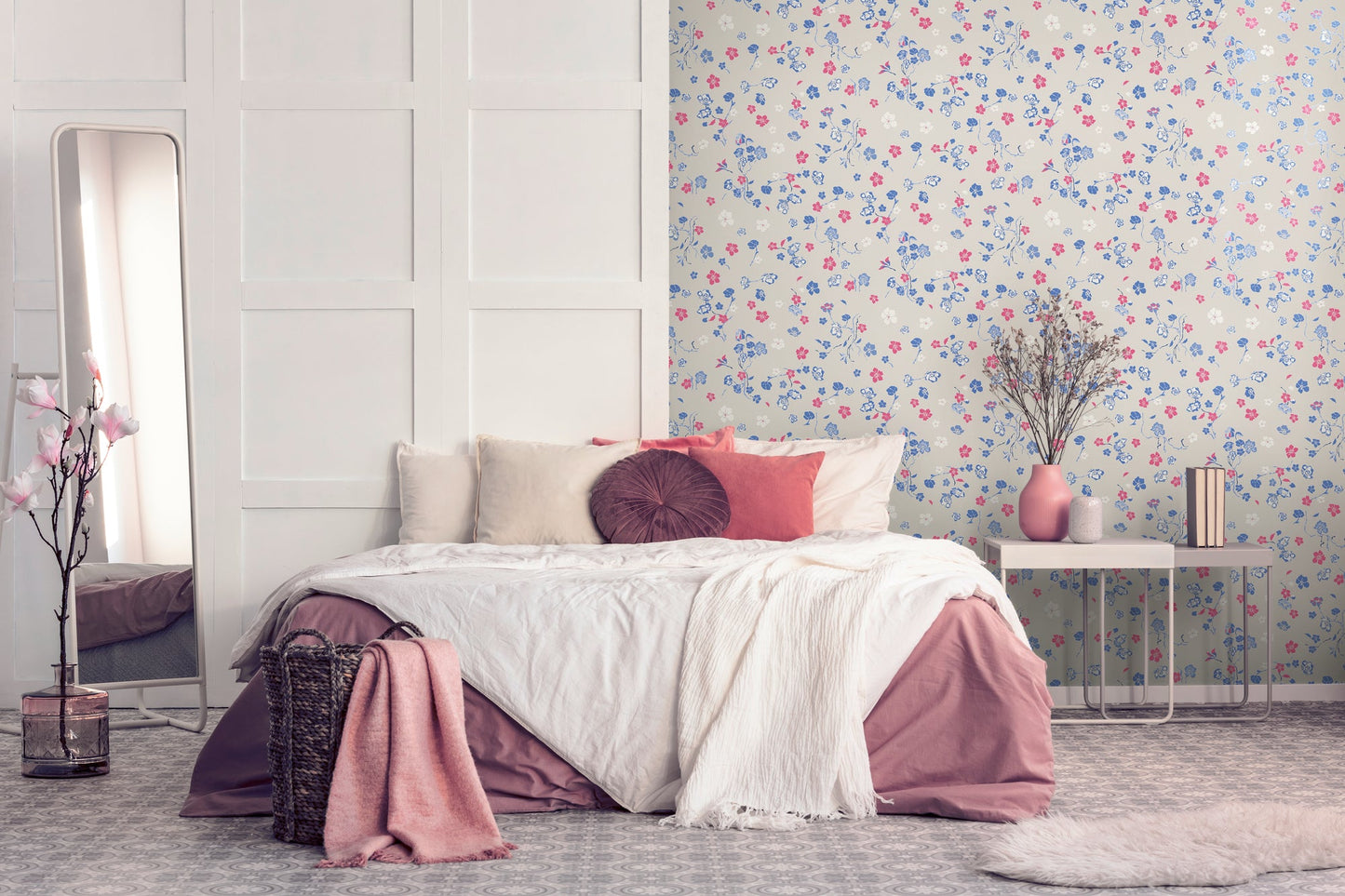 Livingwalls House of Turnowsky Florale Vliestapete Beige Blau Rot Weiß 10,05 m x 0,53 m