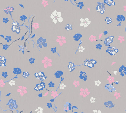 Livingwalls House of Turnowsky Florale Vliestapete Grau Blau Rosa Weiß 10,05 m x 0,53 m