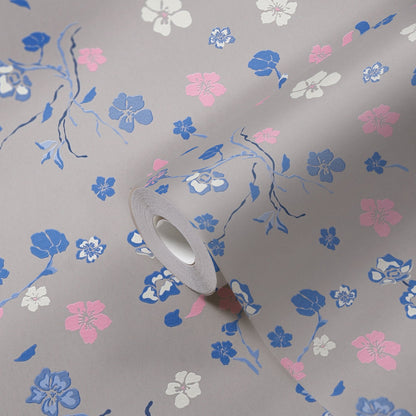 Livingwalls House of Turnowsky Florale Vliestapete Grau Blau Rosa Weiß 10,05 m x 0,53 m