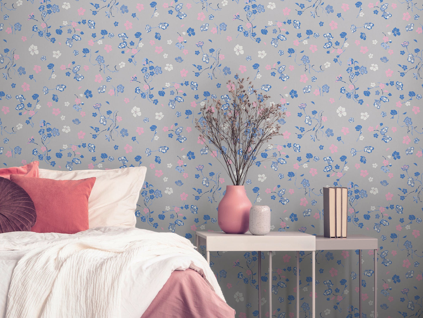 Livingwalls House of Turnowsky Florale Vliestapete Grau Blau Rosa Weiß 10,05 m x 0,53 m