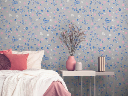 Livingwalls House of Turnowsky Florale Vliestapete Grau Blau Rosa Weiß 10,05 m x 0,53 m