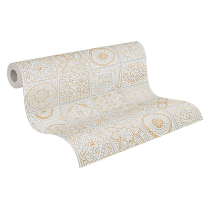 Terra Landhaus Vliestapete Gold Grau Weiß Metallic 10,05 m x 0,53 m