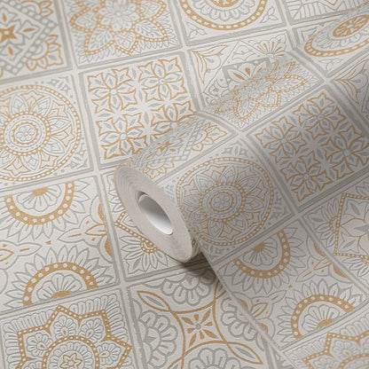 Terra Landhaus Vliestapete Gold Grau Weiß Metallic 10,05 m x 0,53 m