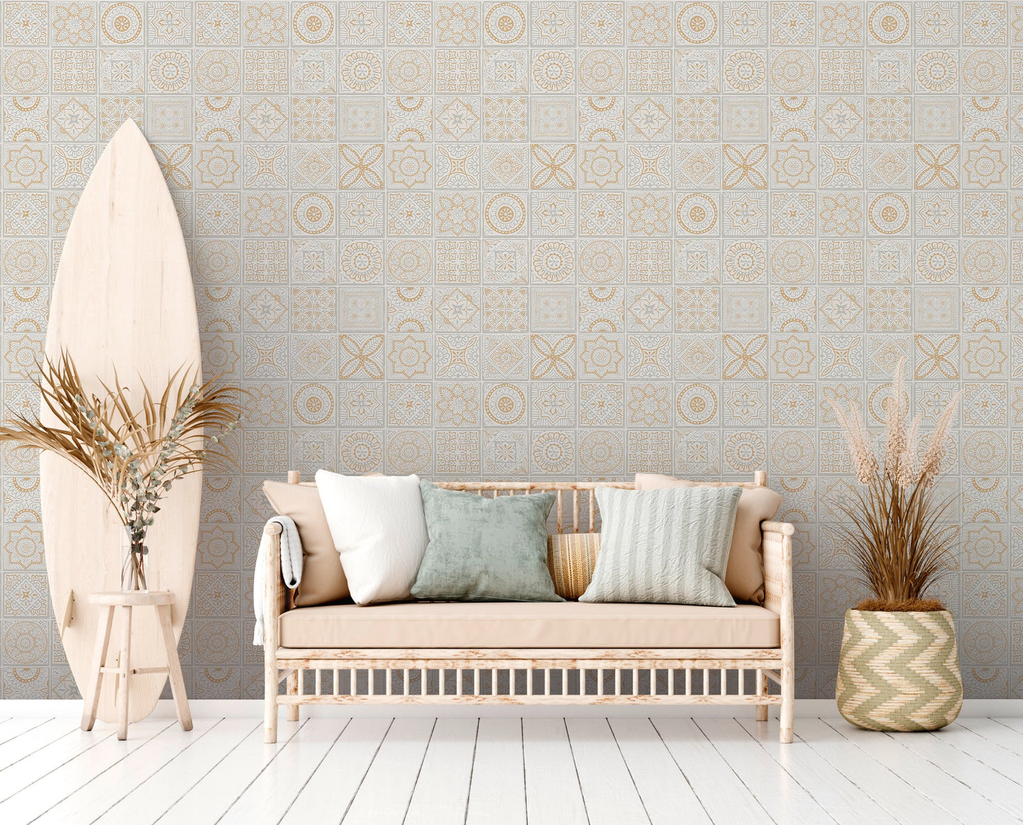 Terra Landhaus Vliestapete Gold Grau Weiß Metallic 10,05 m x 0,53 m