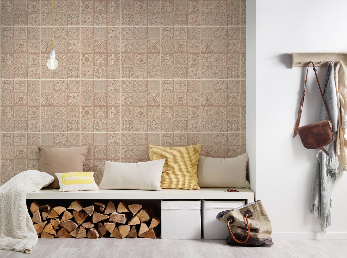Terra Landhaus Vliestapete Rosa Creme Metallic 10,05 m x 0,53 m