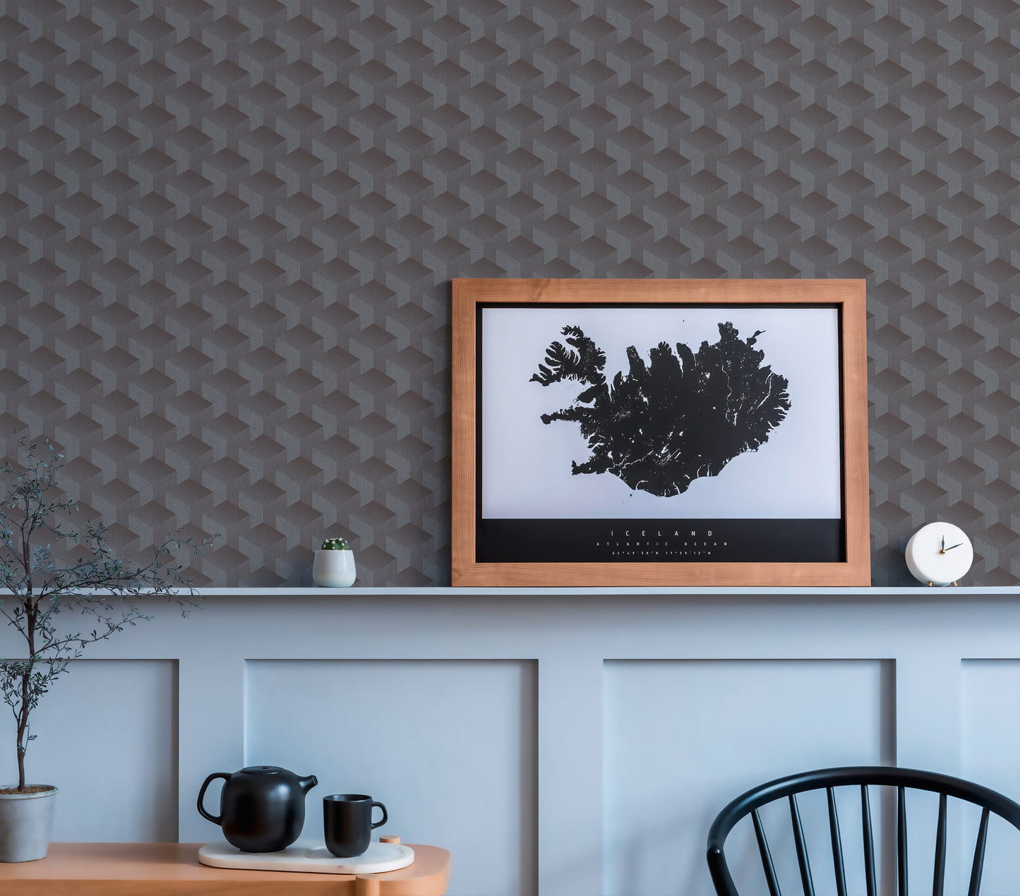 Livingwalls Premium Wall 2 Geometrische Vliestapete Dunkelgrau 10,05 m x 0,53 m