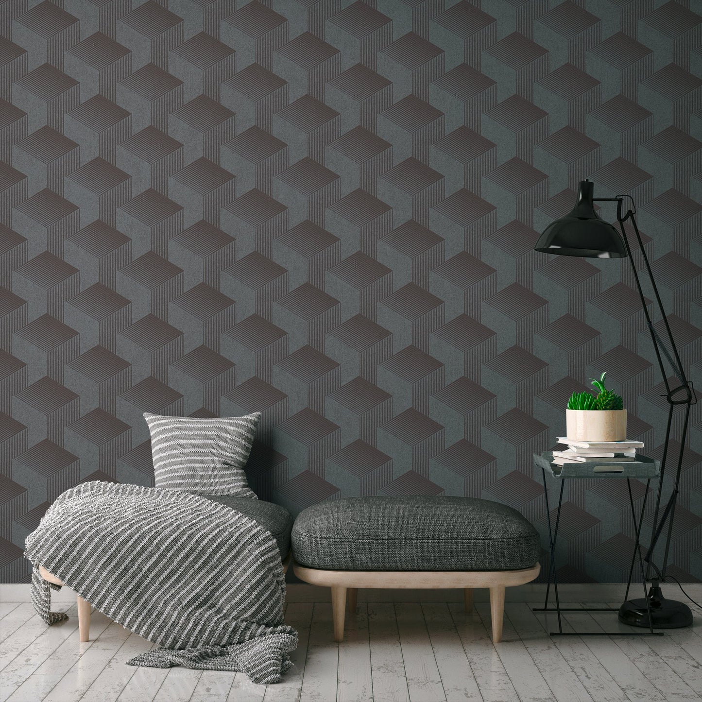 Livingwalls Premium Wall 2 Geometrische Vliestapete Dunkelgrau 10,05 m x 0,53 m