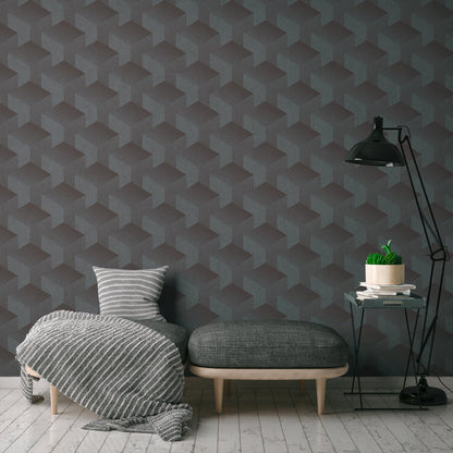Livingwalls Premium Wall 2 Geometrische Vliestapete Dunkelgrau 10,05 m x 0,53 m