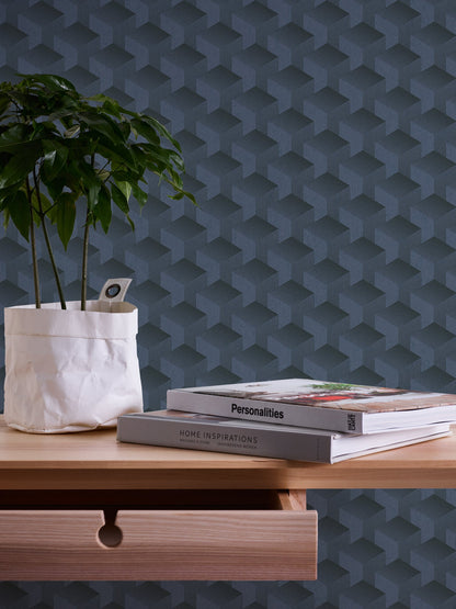 Livingwalls Premium Wall 2 Geometrische Vliestapete Blau Schwarz 10,05 m x 0,53 m