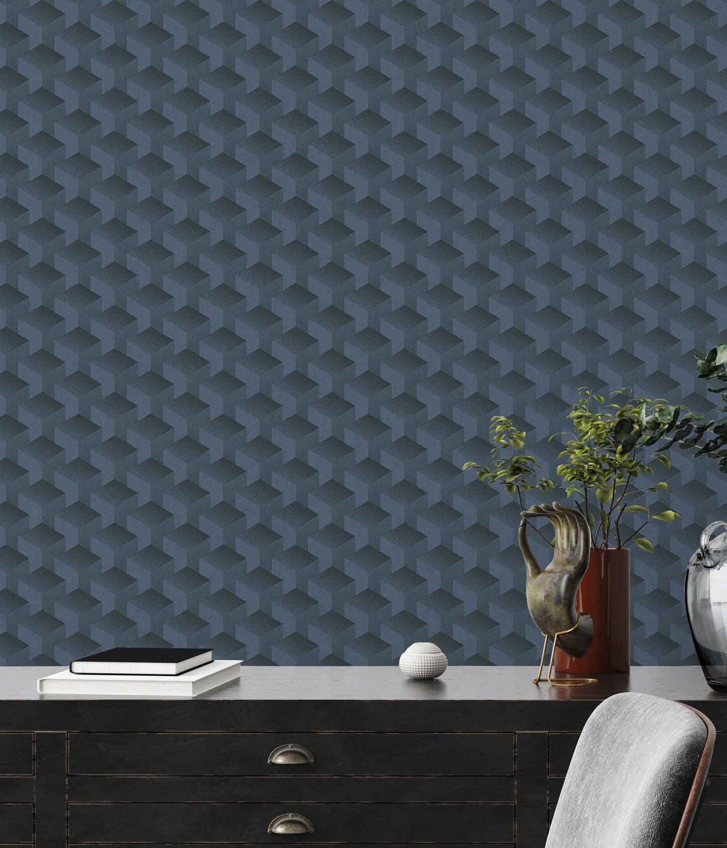 Livingwalls Premium Wall 2 Geometrische Vliestapete Blau Schwarz 10,05 m x 0,53 m
