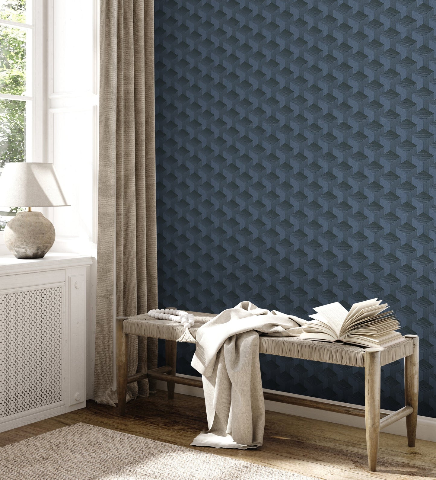 Livingwalls Premium Wall 2 Geometrische Vliestapete Blau Schwarz 10,05 m x 0,53 m