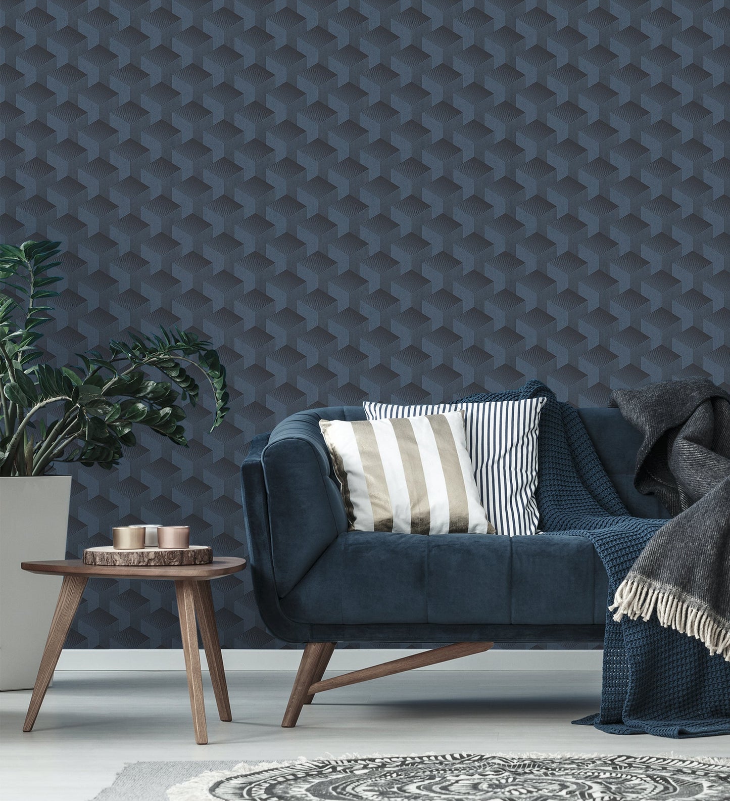 Livingwalls Premium Wall 2 Geometrische Vliestapete Blau Schwarz 10,05 m x 0,53 m