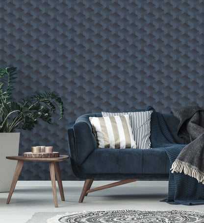 Livingwalls Premium Wall 2 Geometrische Vliestapete Blau Schwarz 10,05 m x 0,53 m