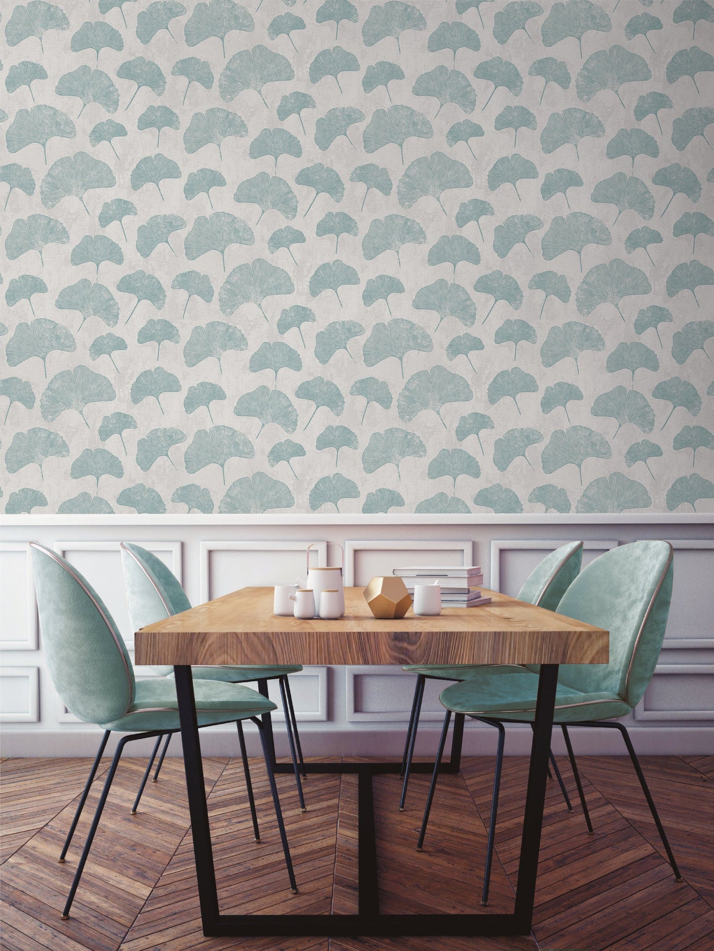 Livingwalls Premium Wall 2 Blätter Vliestapete Mint Grau 10,05 m x 0,53 m