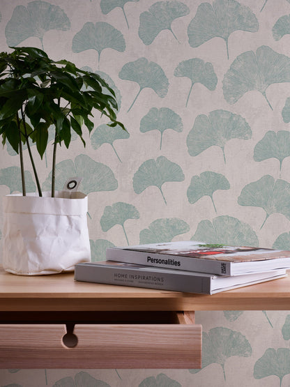 Livingwalls Premium Wall 2 Blätter Vliestapete Grau Weiß Mint 10,05 m x 0,53 m