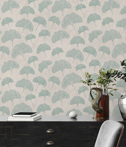 Livingwalls Premium Wall 2 Blätter Vliestapete Grau Weiß Mint 10,05 m x 0,53 m