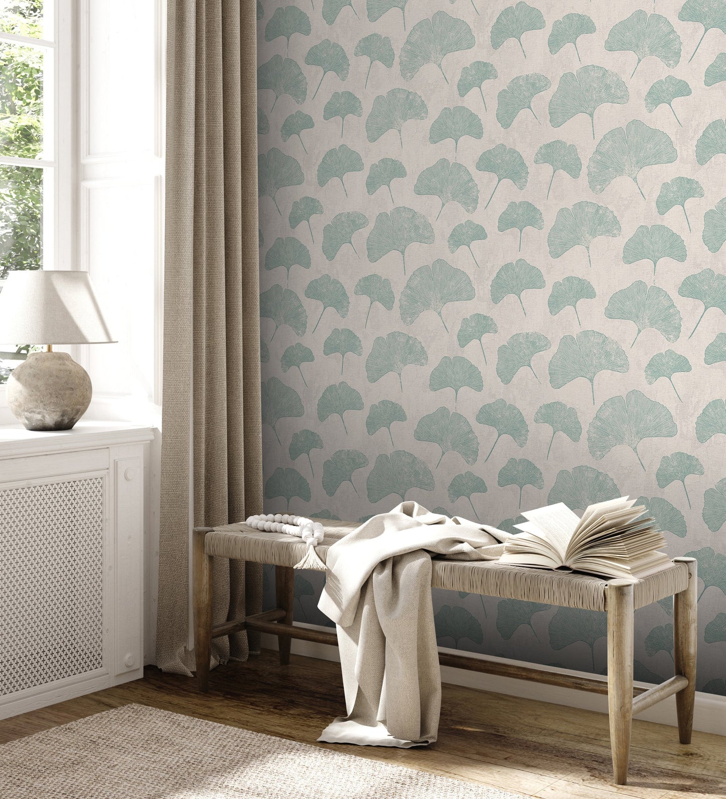 Livingwalls Premium Wall 2 Blätter Vliestapete Grau Weiß Mint 10,05 m x 0,53 m