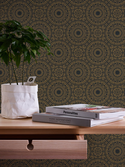 Livingwalls Premium Wall 2 Geometrische Vliestapete Schwarz Gold 10,05 m x 0,53 m