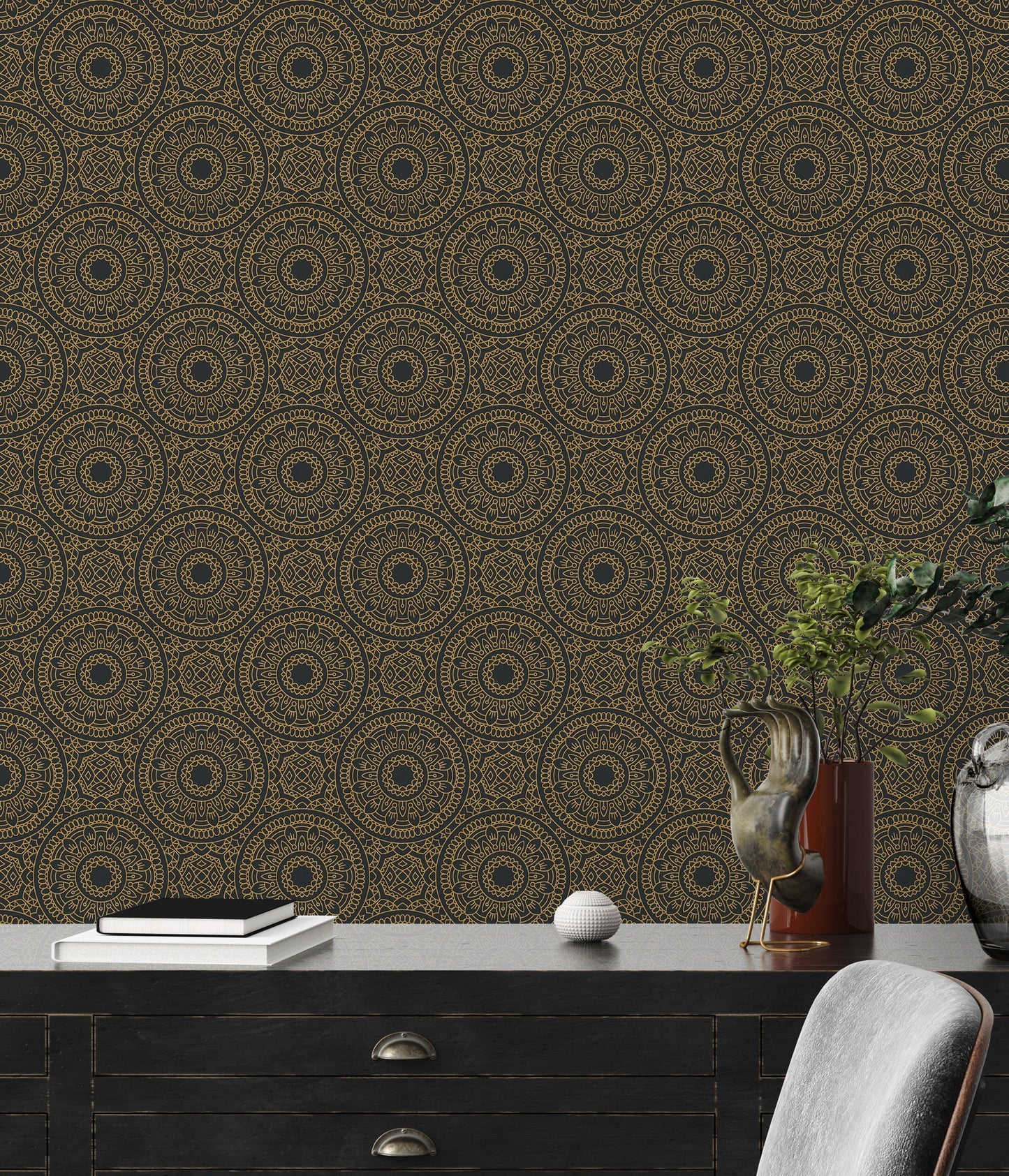 Livingwalls Premium Wall 2 Geometrische Vliestapete Schwarz Gold 10,05 m x 0,53 m