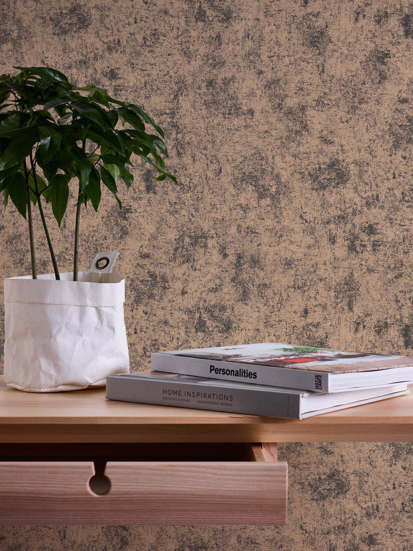 Livingwalls Premium Wall 2 Vliestapete Putzoptik Beige Schwarz Metallic Braun 10,05 m x 0,53 m