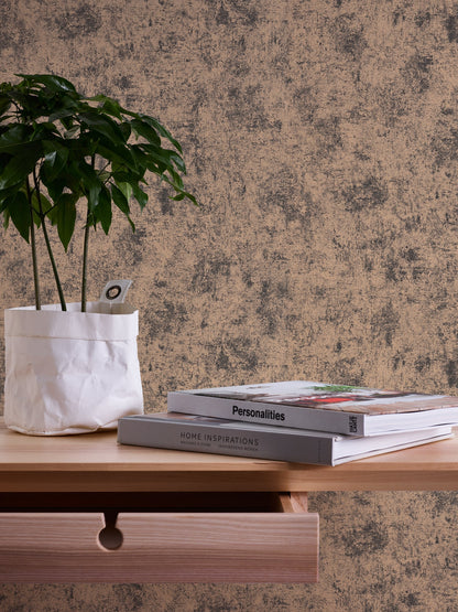 Livingwalls Premium Wall 2 Vliestapete Putzoptik Beige Schwarz Metallic Braun 10,05 m x 0,53 m
