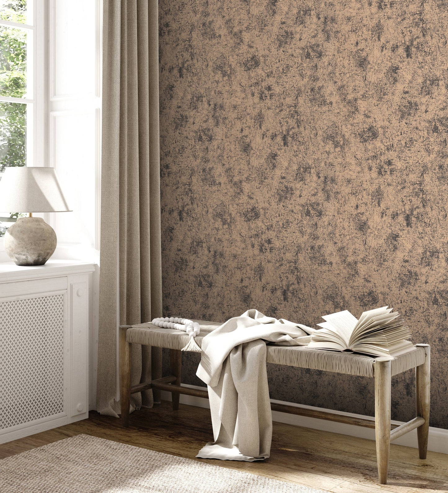Livingwalls Premium Wall 2 Vliestapete Putzoptik Beige Schwarz Metallic Braun 10,05 m x 0,53 m