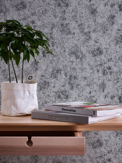 Livingwalls Premium Wall 2 Vliestapete Putzoptik Silber Schwarz Metallic 10,05 m x 0,53 m