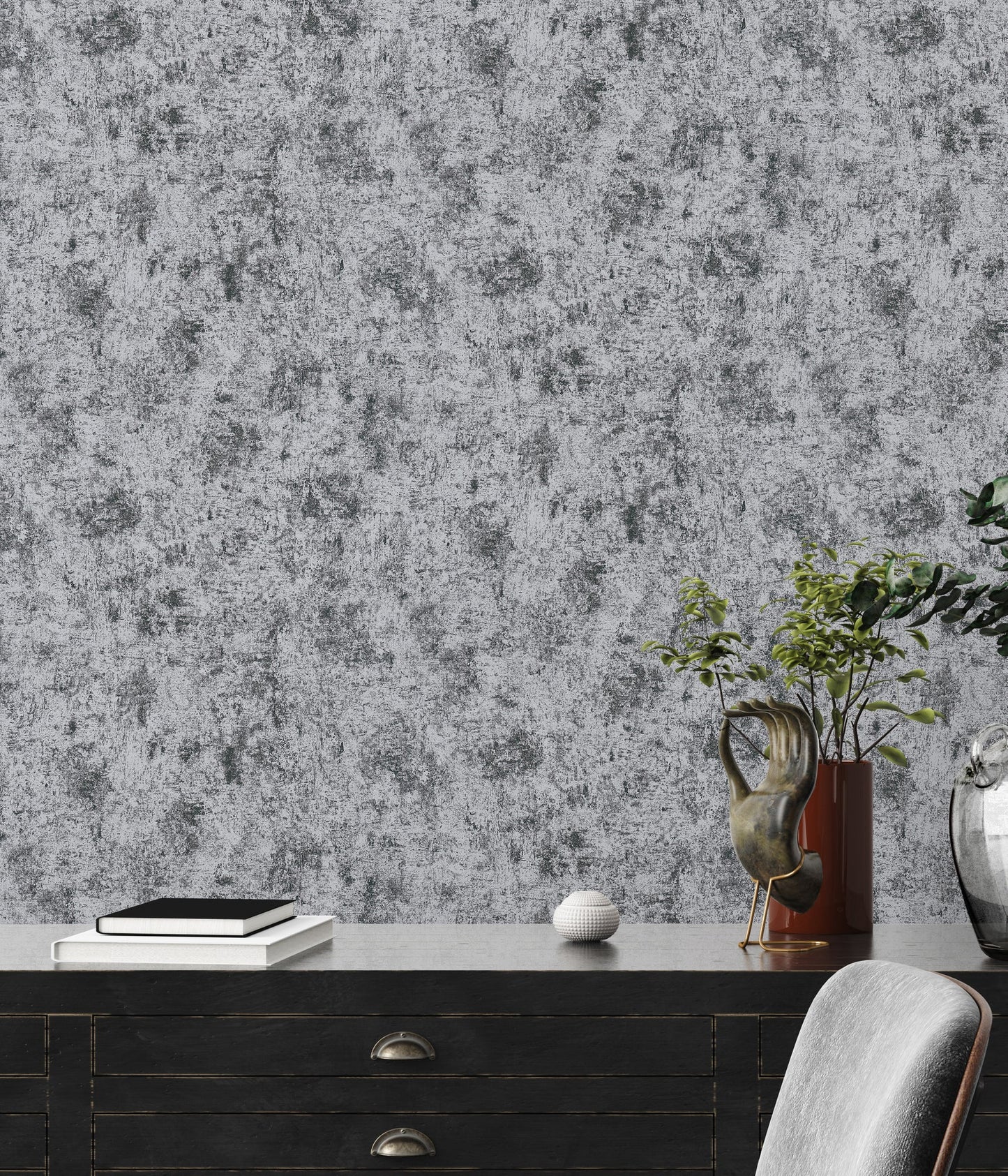 Livingwalls Premium Wall 2 Vliestapete Putzoptik Silber Schwarz Metallic 10,05 m x 0,53 m