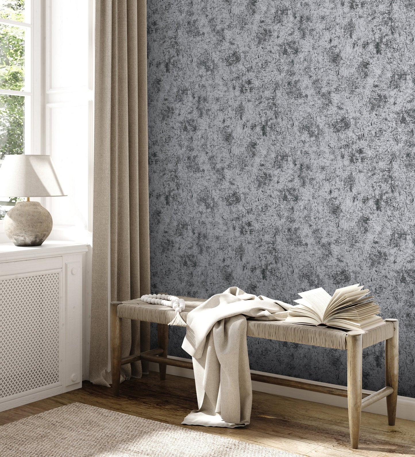 Livingwalls Premium Wall 2 Vliestapete Putzoptik Silber Schwarz Metallic 10,05 m x 0,53 m