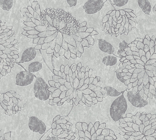 Attractive 2 Florale Vliestapete Hellgrau Silber 10,05 m x 0,53 m
