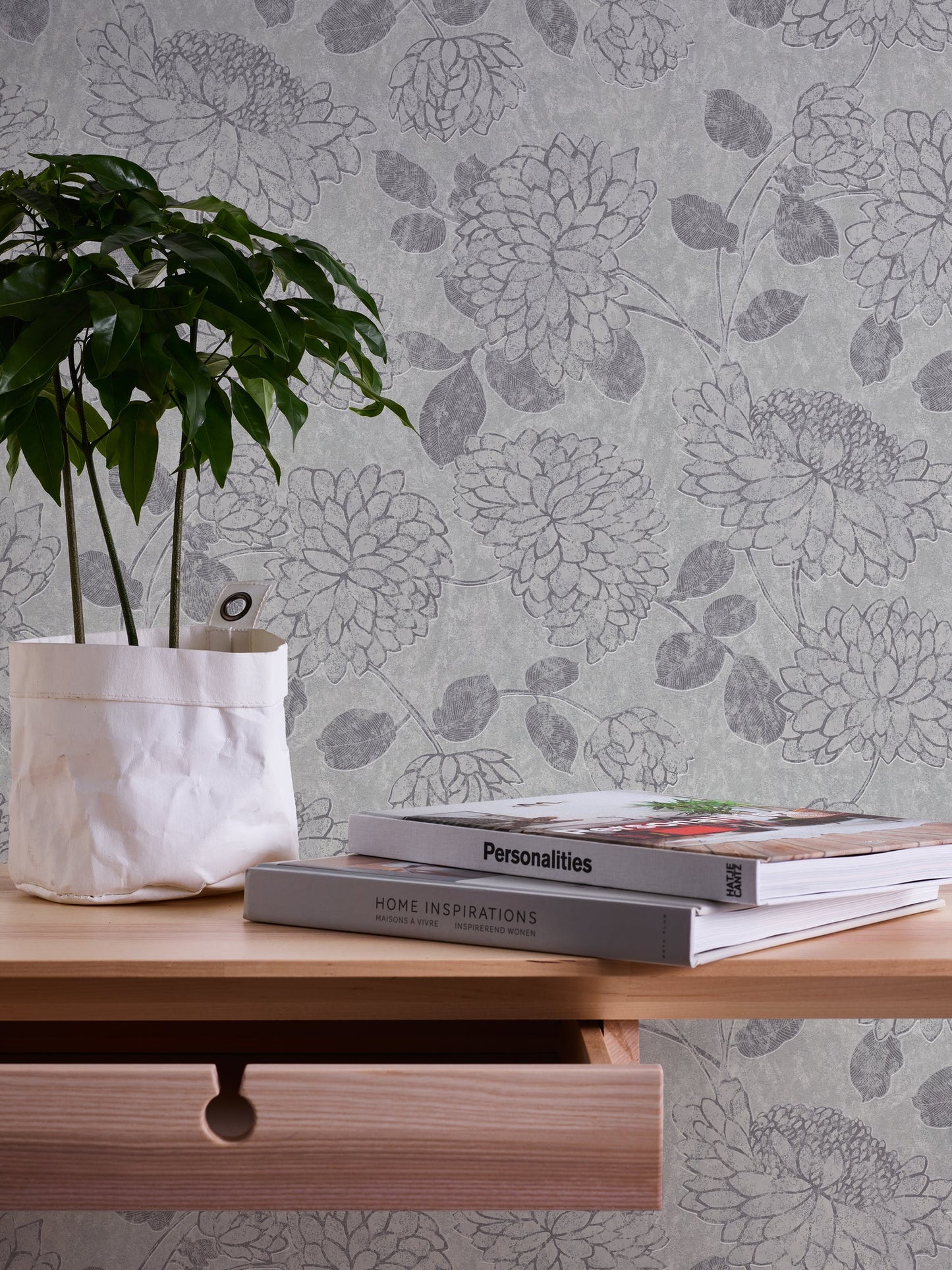 Attractive 2 Florale Vliestapete Hellgrau Silber 10,05 m x 0,53 m