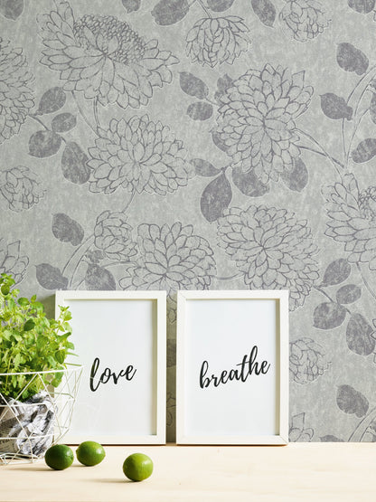 Attractive 2 Florale Vliestapete Hellgrau Silber 10,05 m x 0,53 m