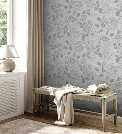 Attractive 2 Florale Vliestapete Hellgrau Silber 10,05 m x 0,53 m