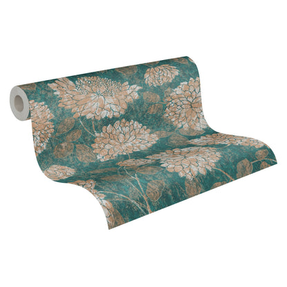 Attractive 2 Florale Vliestapete Grün Gold 10,05 m x 0,53 m
