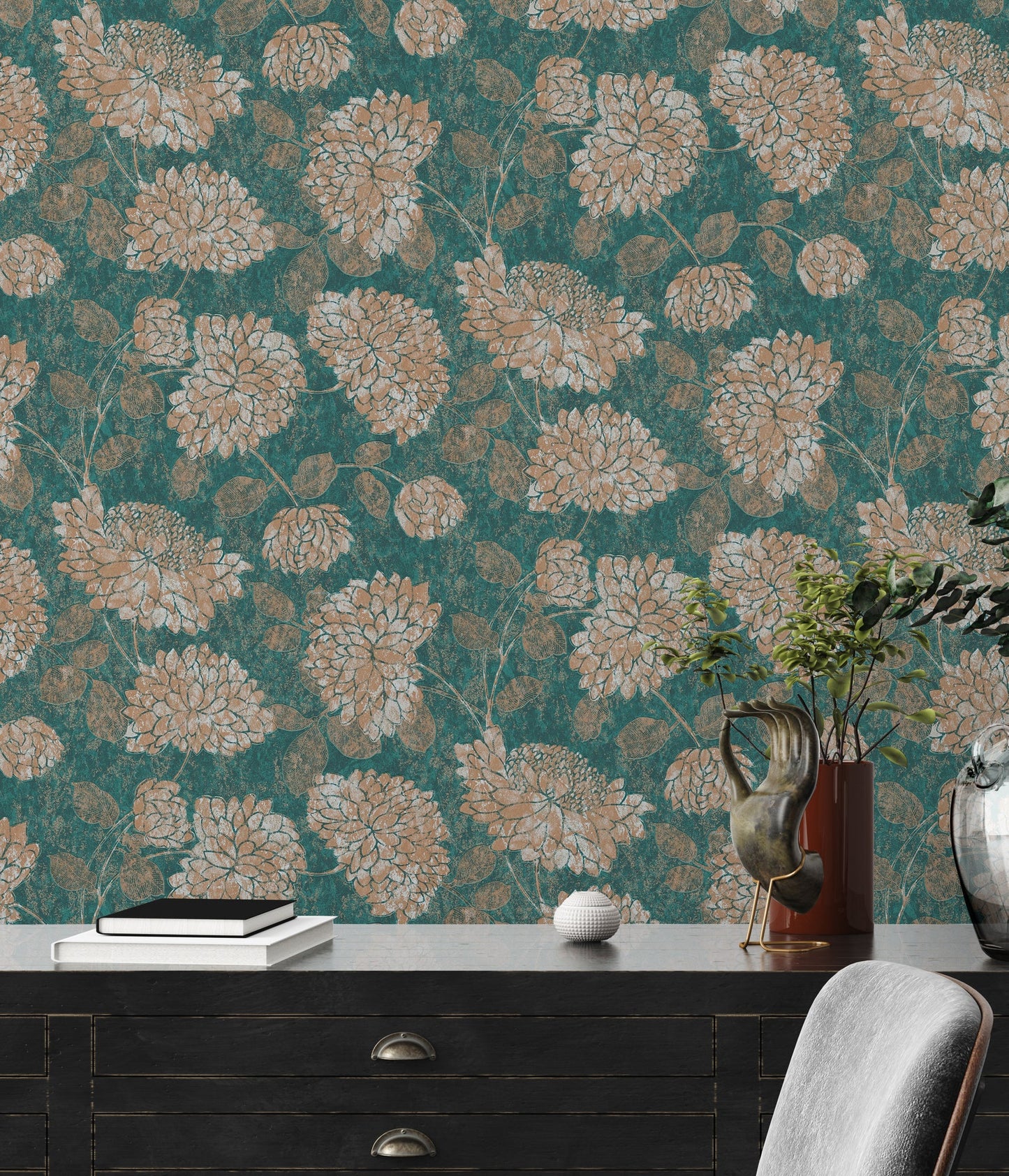 Attractive 2 Florale Vliestapete Grün Gold 10,05 m x 0,53 m