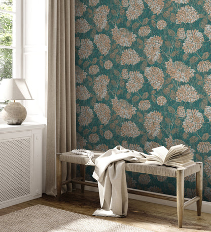 Attractive 2 Florale Vliestapete Grün Gold 10,05 m x 0,53 m