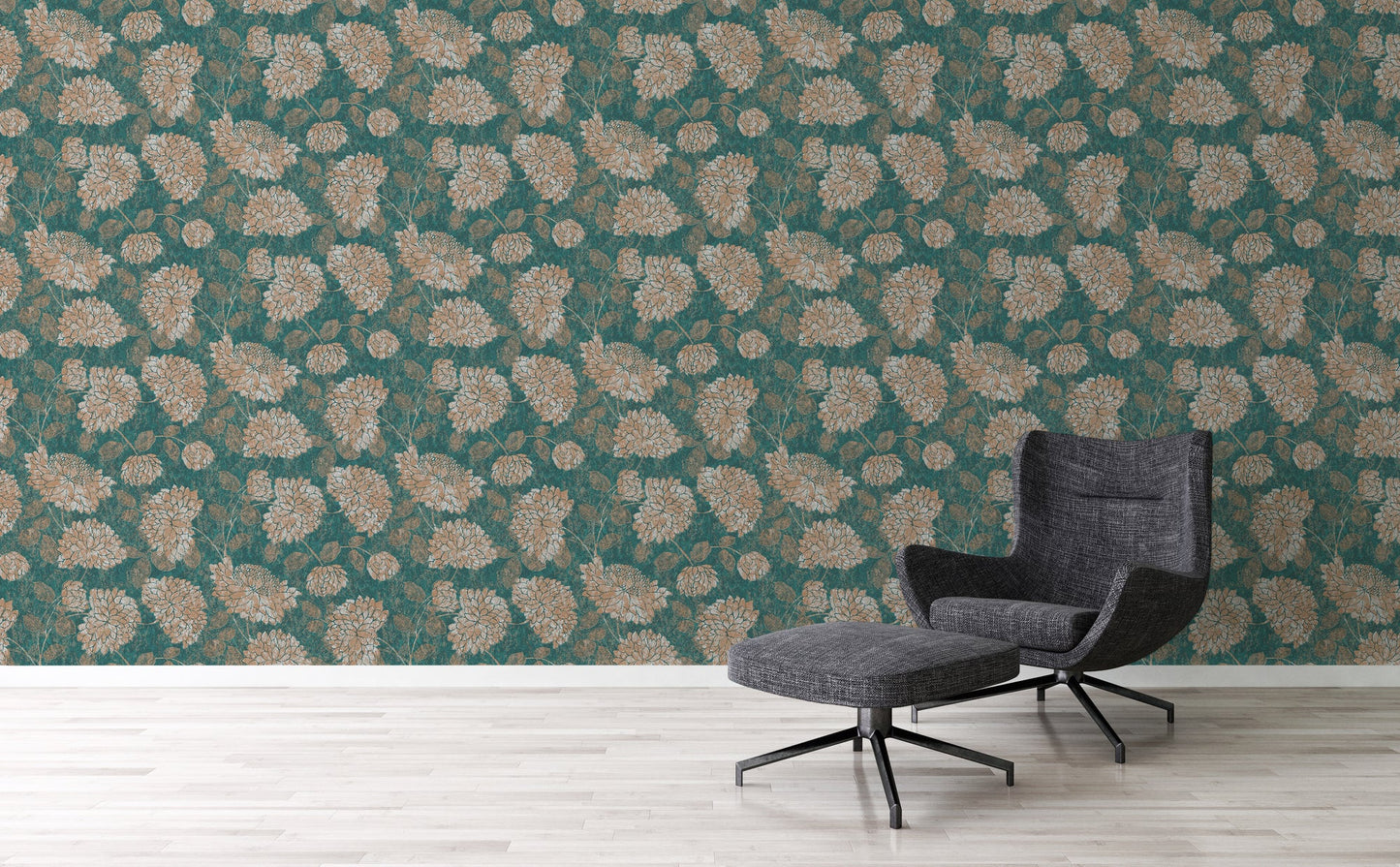 Attractive 2 Florale Vliestapete Grün Gold 10,05 m x 0,53 m