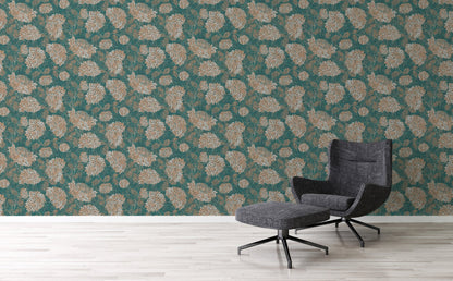 Attractive 2 Florale Vliestapete Grün Gold 10,05 m x 0,53 m