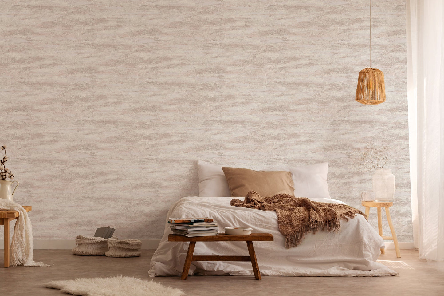 Attractive 2 Vliestapete Putzoptik Weiß Beige 10,05 m x 0,53 m