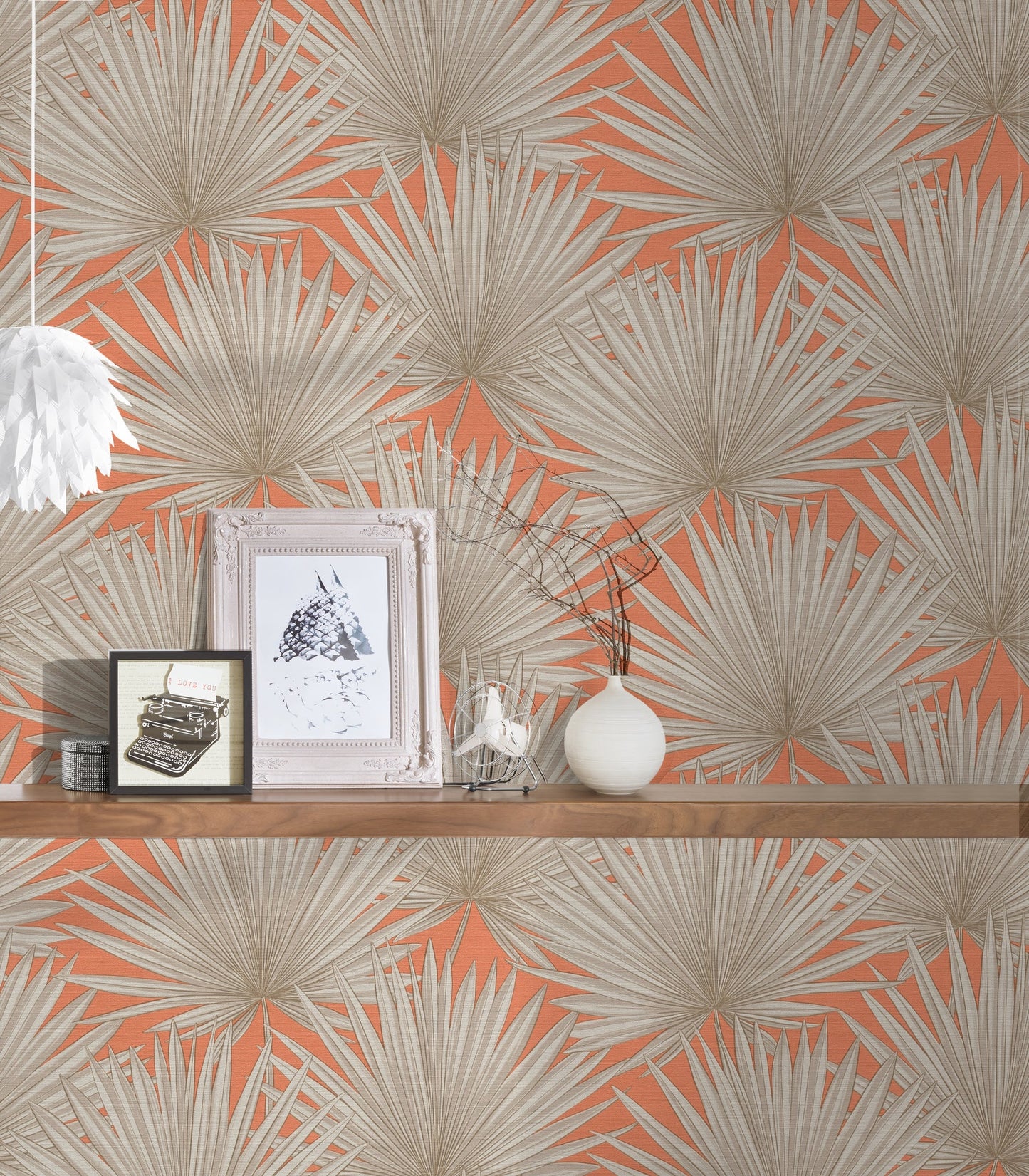 Antigua Florale Vliestapete Orange Greige Weiß 10,05 m x 0,53 m