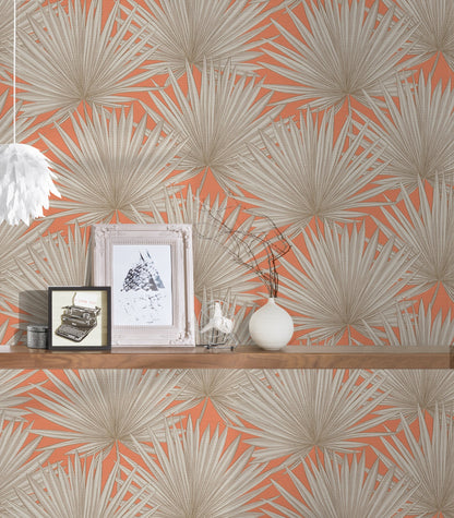 Antigua Florale Vliestapete Orange Greige Weiß 10,05 m x 0,53 m