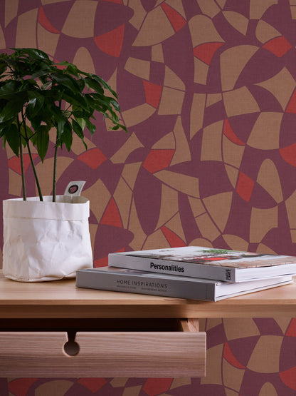 Antigua Geometrische Vliestapete Lila Braun Rot 10,05 m x 0,53 m