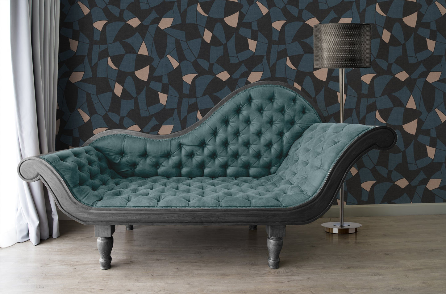 Antigua Geometrische Vliestapete Schwarz Blau Beige 10,05 m x 0,53 m