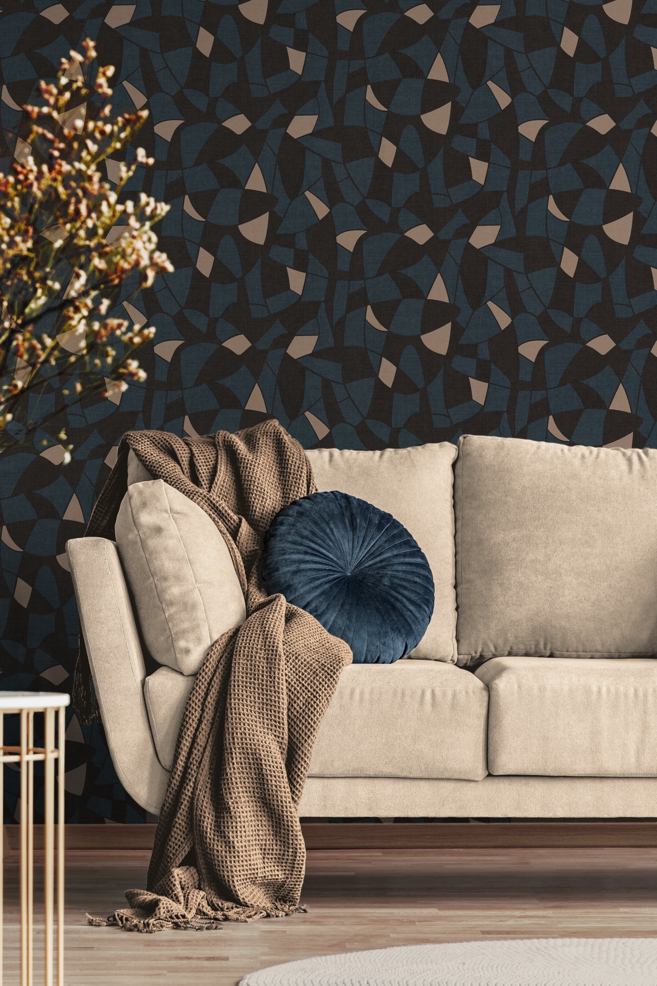 Antigua Geometrische Vliestapete Schwarz Blau Beige 10,05 m x 0,53 m